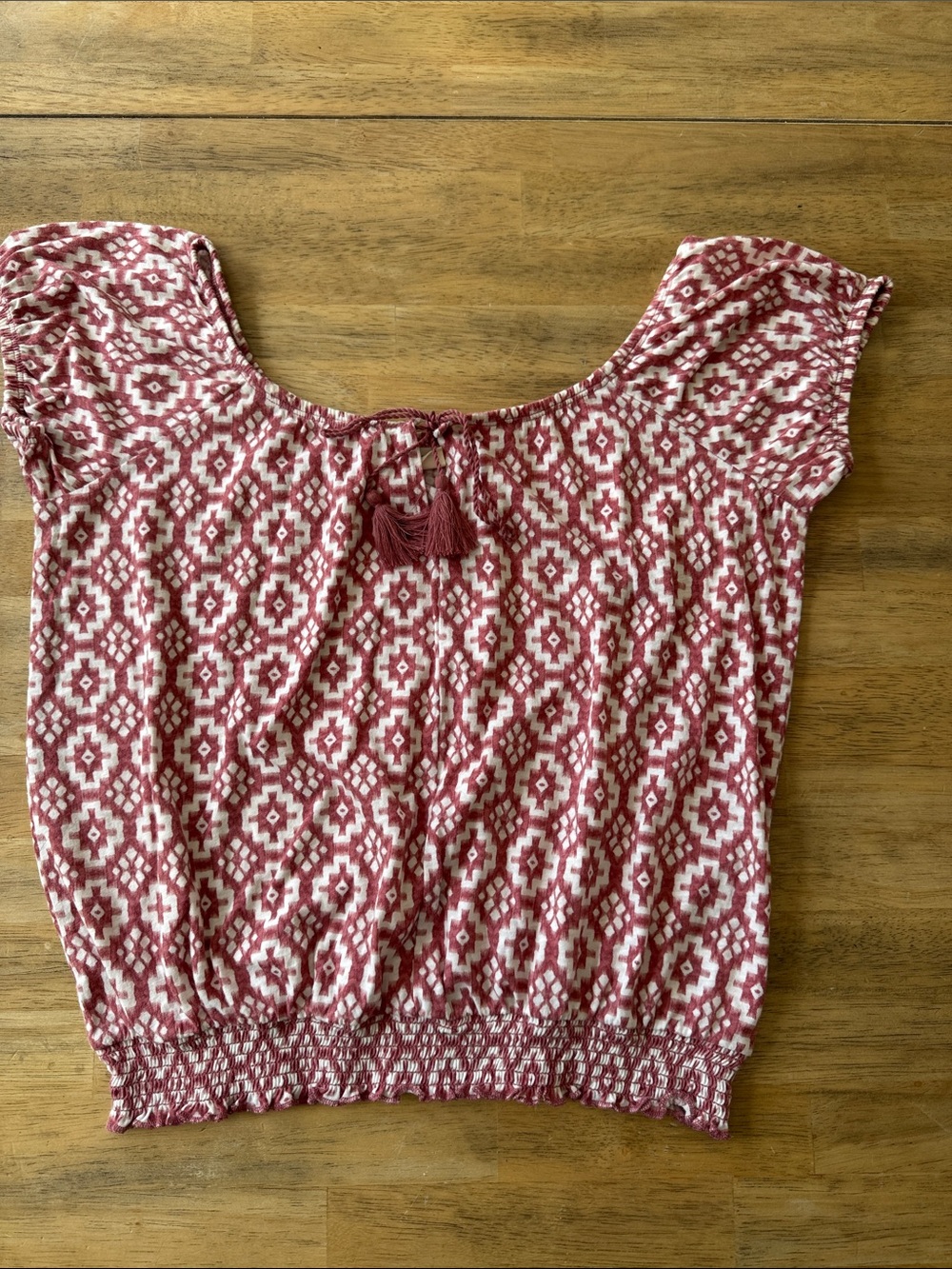 Aeropostale Pink Printed Smocked-Hem Tunic with Tassel